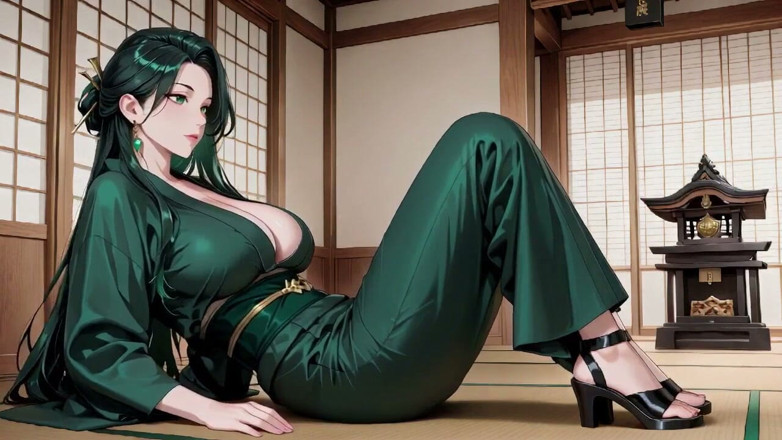 Tay Swift X: Green-haired Kimono Goddess! Private Tatami Close-up, Lazy Kneeling &amp; Chest Rubs.