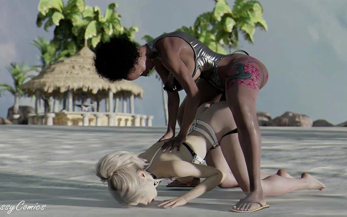 Sassy Comics Trans: Schlankes college-mädchen anal am strand von ebenholz-trans-frau mit dickem arsch...