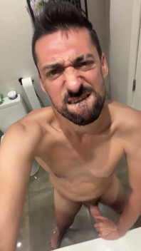 Hot Stepdaddy Jerks off and Nuts in Bathroom