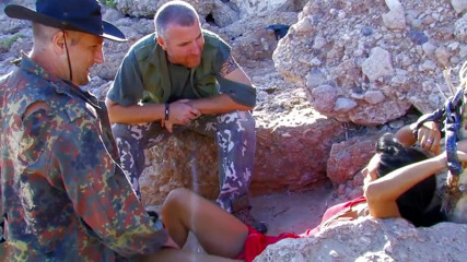 Real Anal Stories: Brunette babe gets hard anally fucked from military men