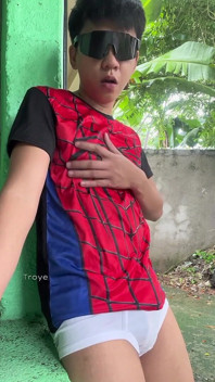 Asian Spiderman Cums on a Rainy Day