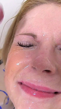Cute Blonde Slut Enjoys a Wild Blowbang Session with Older Guys