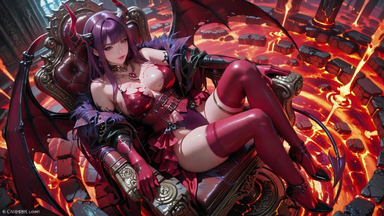 Seraphina Vale: С фиолетовыми волосами Demon Queen! Запретный пир на Троне Магмы, красно-черные доспехи цепляются за обжигающую кожу!