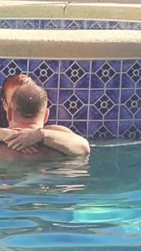 Hot Long Haired Ginger MILF Taking a Dip and Fucking in Outdoor Pool