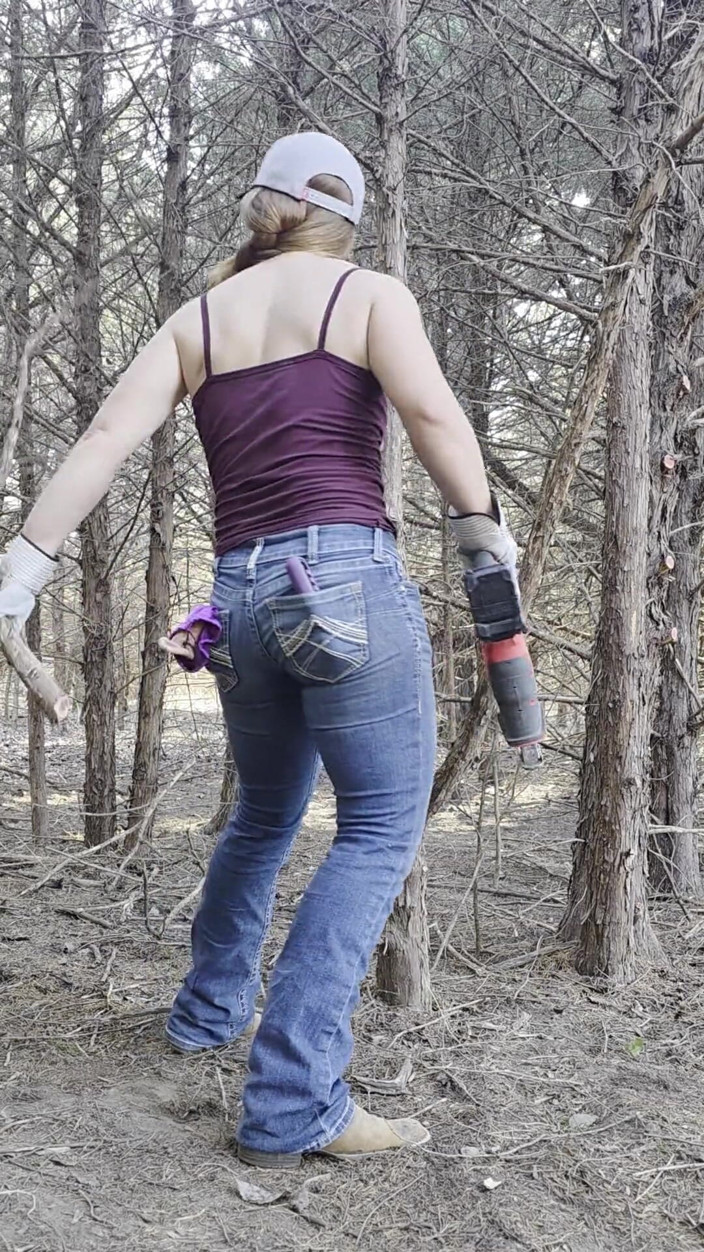 NaughtyRedFarmgirl: Redhead Fucks Pussy in Woods Squirting All Over