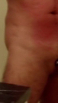 J/o Fantasy in the Bathroom While Slapping My Body and Leather Strapped Cock.