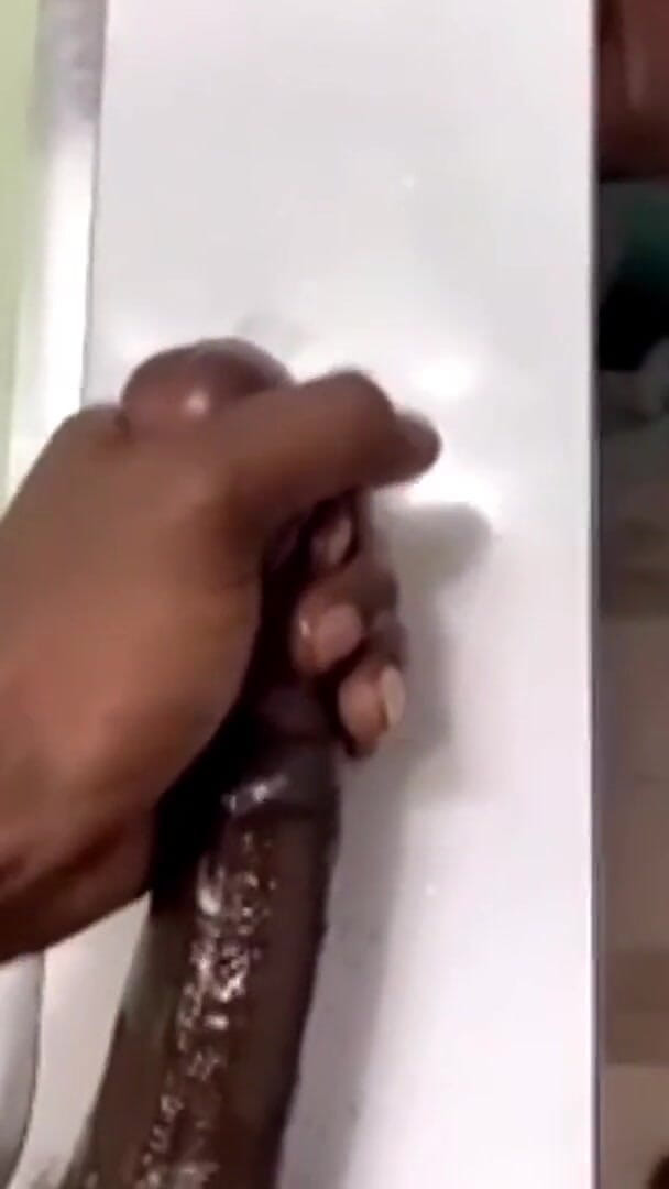 Bathroom solo stroking cumming hard (Big black cock BBCee)