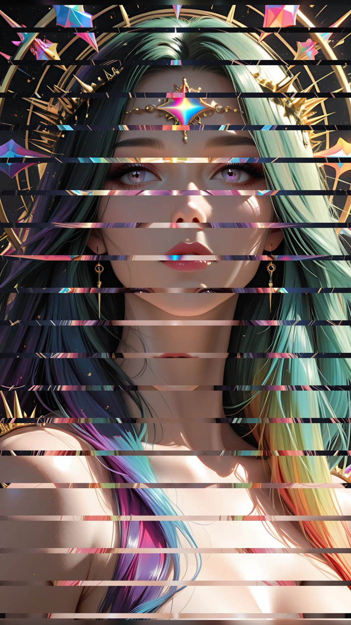 VelvetInk Studio: 레인보우 프리즘 스파이크 코스믹 판타지 뷰티 Ai 아트 슬라이드쇼의 그림자 오라클