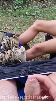 A Random Man Poured a Lot of Cum! a Military Guy Jerked off in Public and Poured Cum on Me