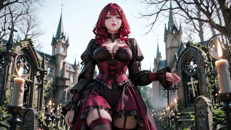 Seraphina Vale: Redhead Gothic Muse: Encounter in the Dark Cemetery.