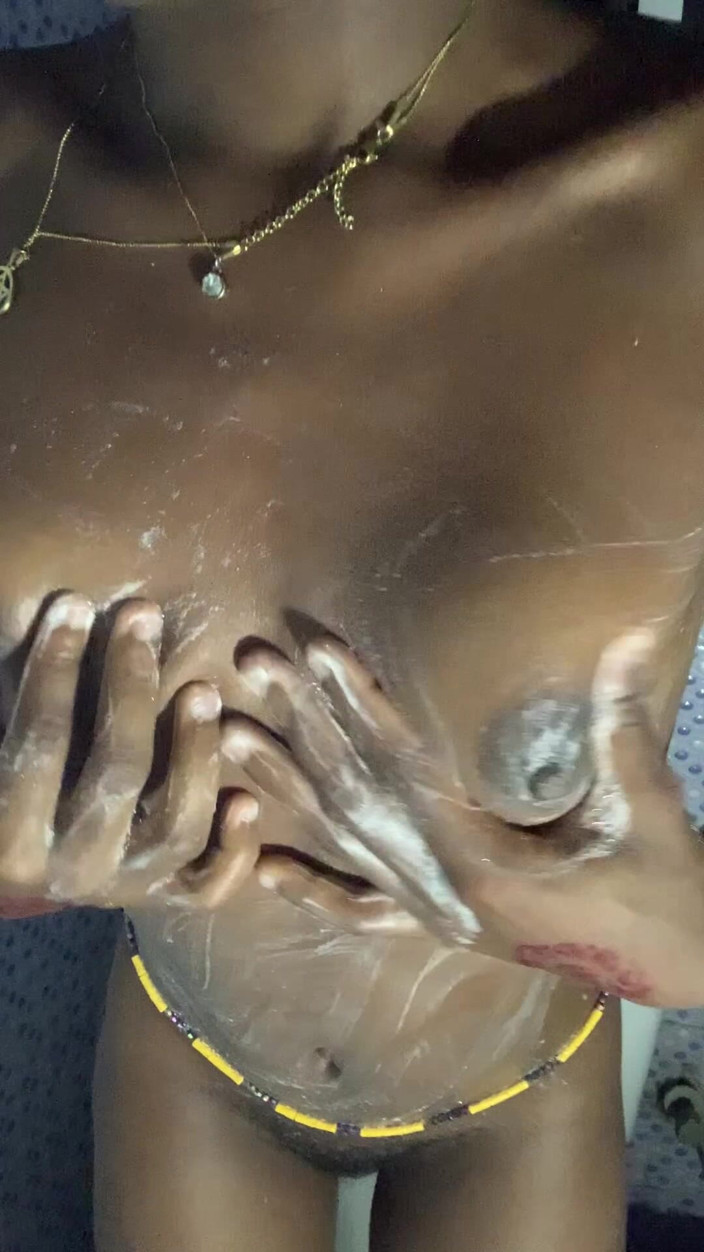 Browngurl234: Hot Ebony Teen Enjoys Touching Her Boobs