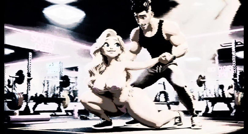 Stories&Anime: Topless blond gym slampa lydig träning