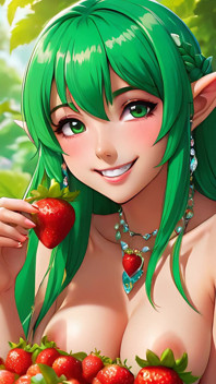 Ai art nuda - stile del fumetto donna adulta nuda che mangia la fragola