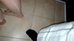 Lifting Her Skirt, Jerking at Her Dirty Nylon Feet and Cum on Hairy Ass