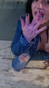 Hardcore Provocação E Gozada Dupla Em Meus Jeans Rasgados E Jaqueta Jeans Aberta