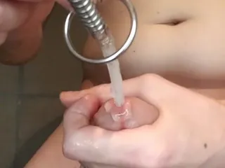 Ejaculation Into Clear, Hollow Toy with Ribbed, Wide Head That Barely Fit in My Urethra!