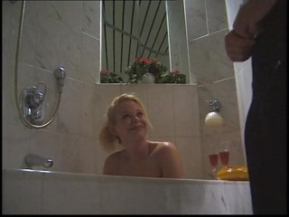 Lucky Cooch: Blonde beauty blows hard wand in the bathroom