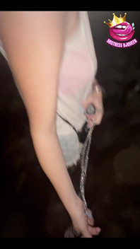 Late Night Stroll with My Locked Chastity Subs Caged Cock Exposed and on a Leash