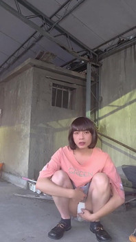 A Pleated Skirt Paired with White Underwear, and an Anal Plug Inserted on the Terrace.