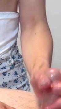 Skinny Brunette with Small Tits Offered Him a Handjob