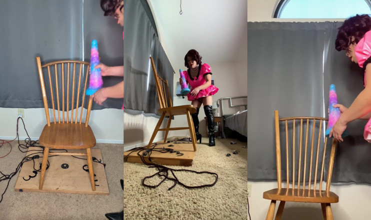 Sissy Candy: Sissy cameriera candy gioca con i suoi enormi dildo di...