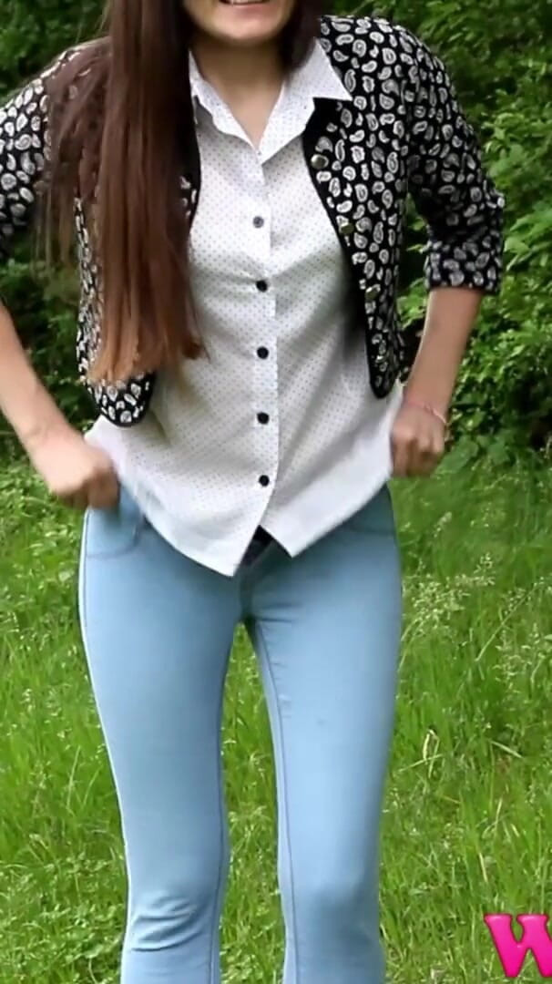 Diana Pee on a Rock in the Forest and Then She Dress Pulling up Her Tight Jeans (Wet Diana)