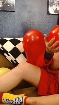 Red Yellow Balloon Blowup Licking Squeaky Squeezing