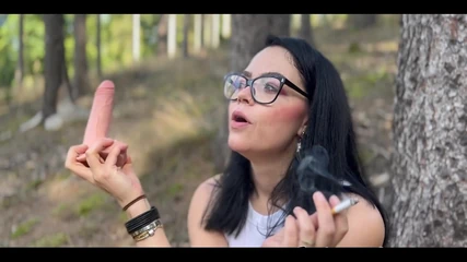 Shione Cooper: Smoking Cigarette and Blowjob Dildo in the Forest
