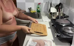 Zara Is Cooking in the Kitchen Topless