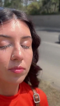 Outdoor Blowjob in the Bushes with a Stranger and Crazy Cumwalk Covered in Cum