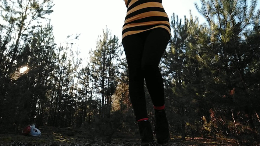 In the Forest. Golden Rain From Young Hairy Pussy