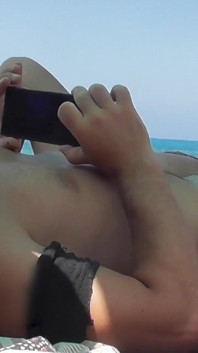 #2 Exhibitionist Wife Outdoor Amateur MILF Handjob Big C...ach with Cum - Misscreamy