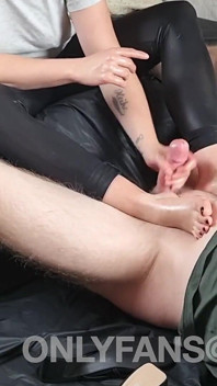 High Heels Footjob and Handjob with Cumming on Feet