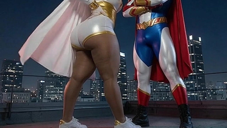Animate golden: Zierliche superheldin zeigt und twerking ihren massiven arsch