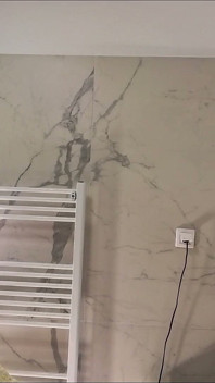 Amazingly Beautiful Hot Brunette Babe in the Bathroom Takes Her Thong off Under White Mini Tennis Skirt to Flash Shaved Pussy