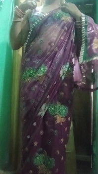 Indian Gay Crossdresser Gaurisissy Showing Her Full Body and Pressing and Playing with Her Big Boobs in Pink Saree