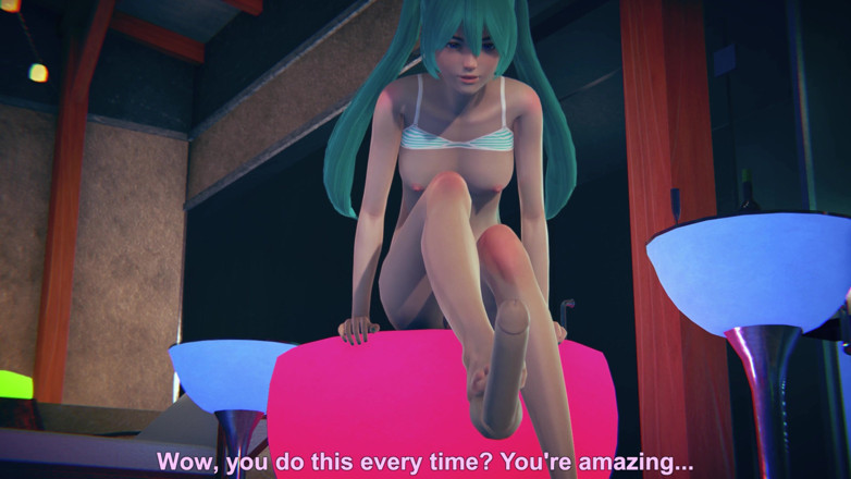 Waifu club 3D: Miku in einem badeanzug fingert deinen schwanz mit ihren füßen