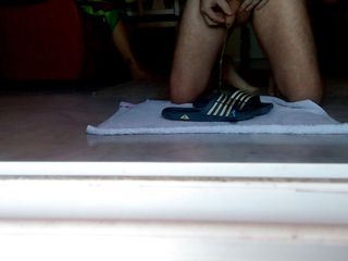 Sex hub male: John is peeing on the bathing slippers on the floor