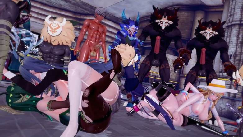 NSFWOtaku: Genshin Impact - batalla sexual por equipos - nod-krai vs Fontaine - animaciones...