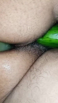 Double Penetration with Cucumber and Desi Dildo - Netuhubby
