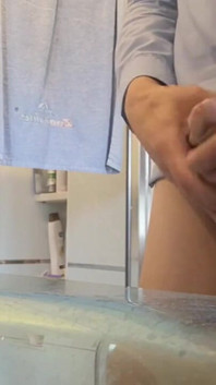Quick Bathroom Sink Jerkoff with Huge Load of Cum