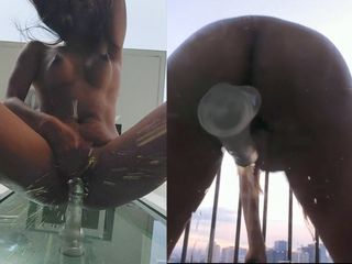 Sexy gaming couple: Pertunjukan webcam gadis hot di balik balkon sampai muncrat dari...