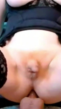 Dildo Riding Redheaded T-girl in Black Lingerie