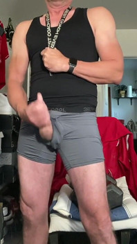 Jockdad87 Jerks a Load of Cum in Grey Underwear