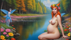 LustRender: Gambar bogel wanita elf hamil