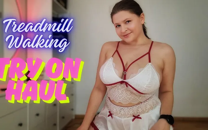 Tina Angel: Treadmill Lingerie Tease - Walking in Cute Home Outfits with Bounce &amp;...