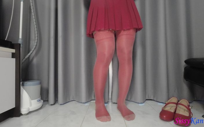 SissyKanisa: Sissykanisa's Lingerie Collection Ep20 Part2: Red Shiny Stocking with Pantyhose...