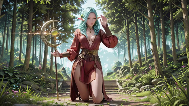 Seraphina Vale: Forest Fantasy! Green-haired Mage &amp; Blue Elf in a Private Walk