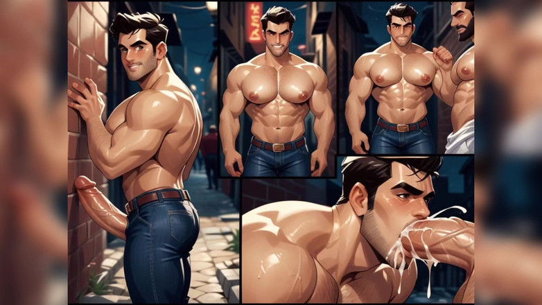 AI gay porn: Grote pik hunk pijpbeurt kontneuken