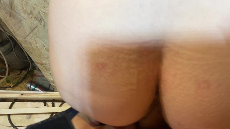 Hairy couple: Garage Fucking with Redhead Worker Girl with Hairy Pussy